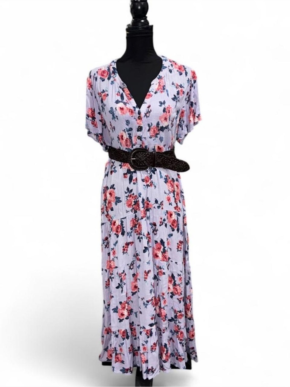Knox Rose Lavender Floral Maxi Dress with Pink Rose Print